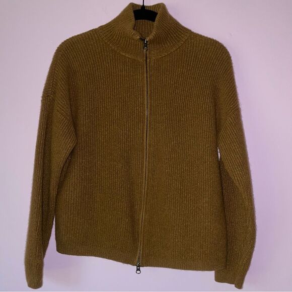 Magaschoni Size M Cashmere Sweater Brown Zipper Cardigan Jacket Neutral Minimal - Picture 1 of 7